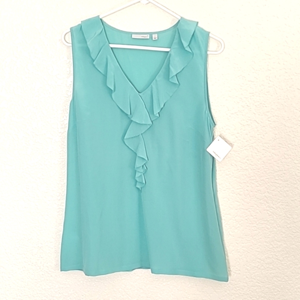Halogen 100% silk sleeveless top with ruffle, NWT, L